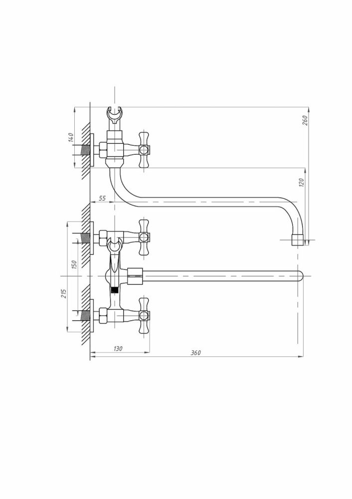 Смеситель для ванны с душем ПСМ-ПРОФСАН PSM-158-75 ЕВРО тип См-ВУДРНШлА, артикул PSM-158-75