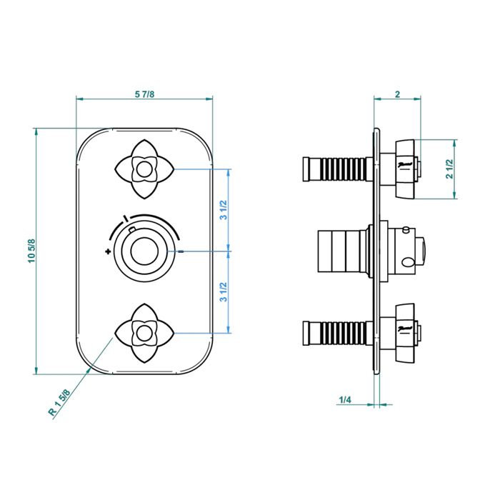 THG General items Встраиваемая  часть термостата на 3/4" с 2-мя вентилями