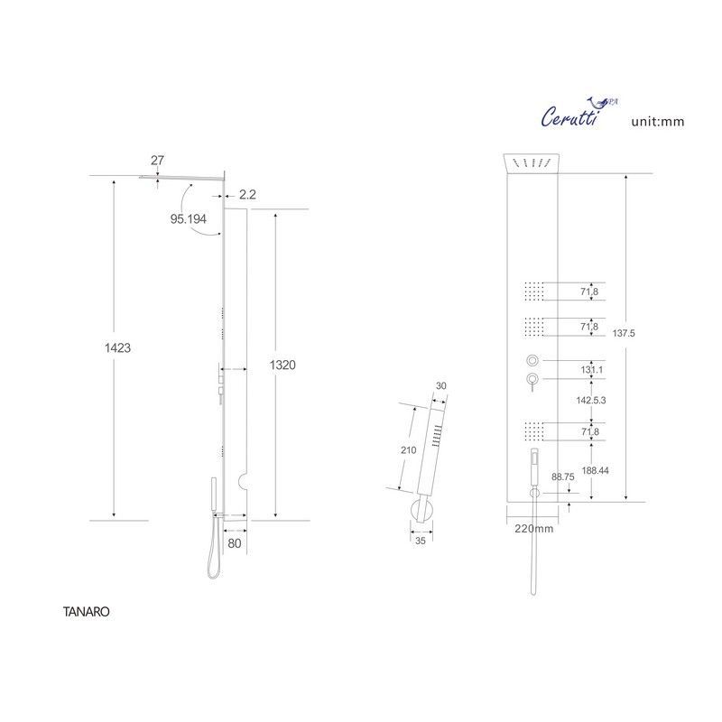 Панель TANARO S душевая Cerutti SPA CT8992 Панель TANARO S душевая Cerutti SPA CT8992