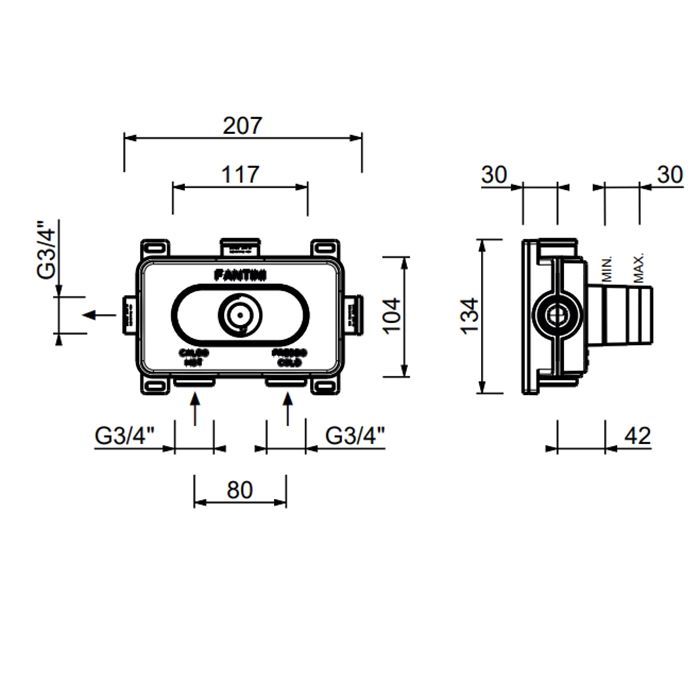 Внутренняя часть, Fantini, назначение-для термостатического смесителя для душа, 3/4"
