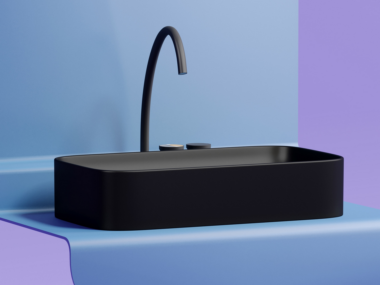 Умывальник чаша накладная прямоугольная (цвет Черный Матовый) Элемент (Element) 705x380x122мм, артикул CN6054MB