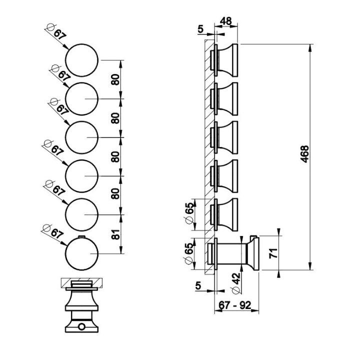 GESSI ORIGINI Смеситель настенный встраиваемый, термостатический, с 5 запорными вентилями, внешняя часть, цвет Black Metal Brushed PVD GESSI ORIGINI Смеситель настенный встраиваемый, термостатический, с 5 запорными вентилями, внешняя часть, цвет Black Metal Brushed PVD