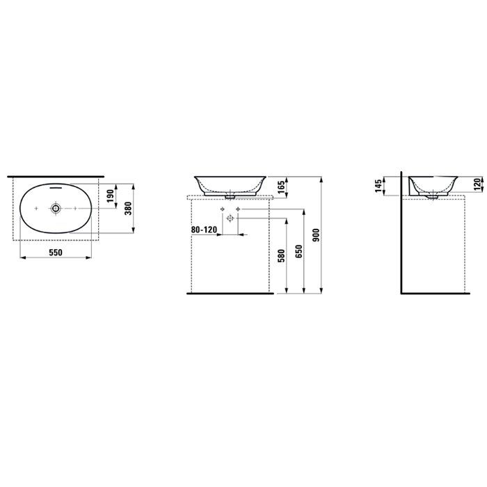 Laufen New Classic Раковина-чаша овальная 550х380х145 мм, без отв под смеситель,без перелива, цвет белый