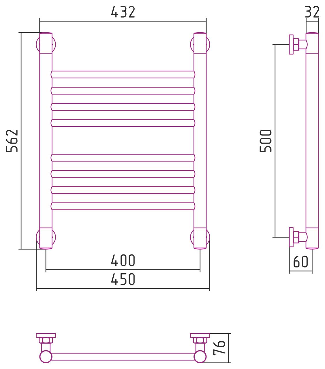 Полотенцесушитель водяной "Богема+" прямая 500х400 (Матовая Шампань)