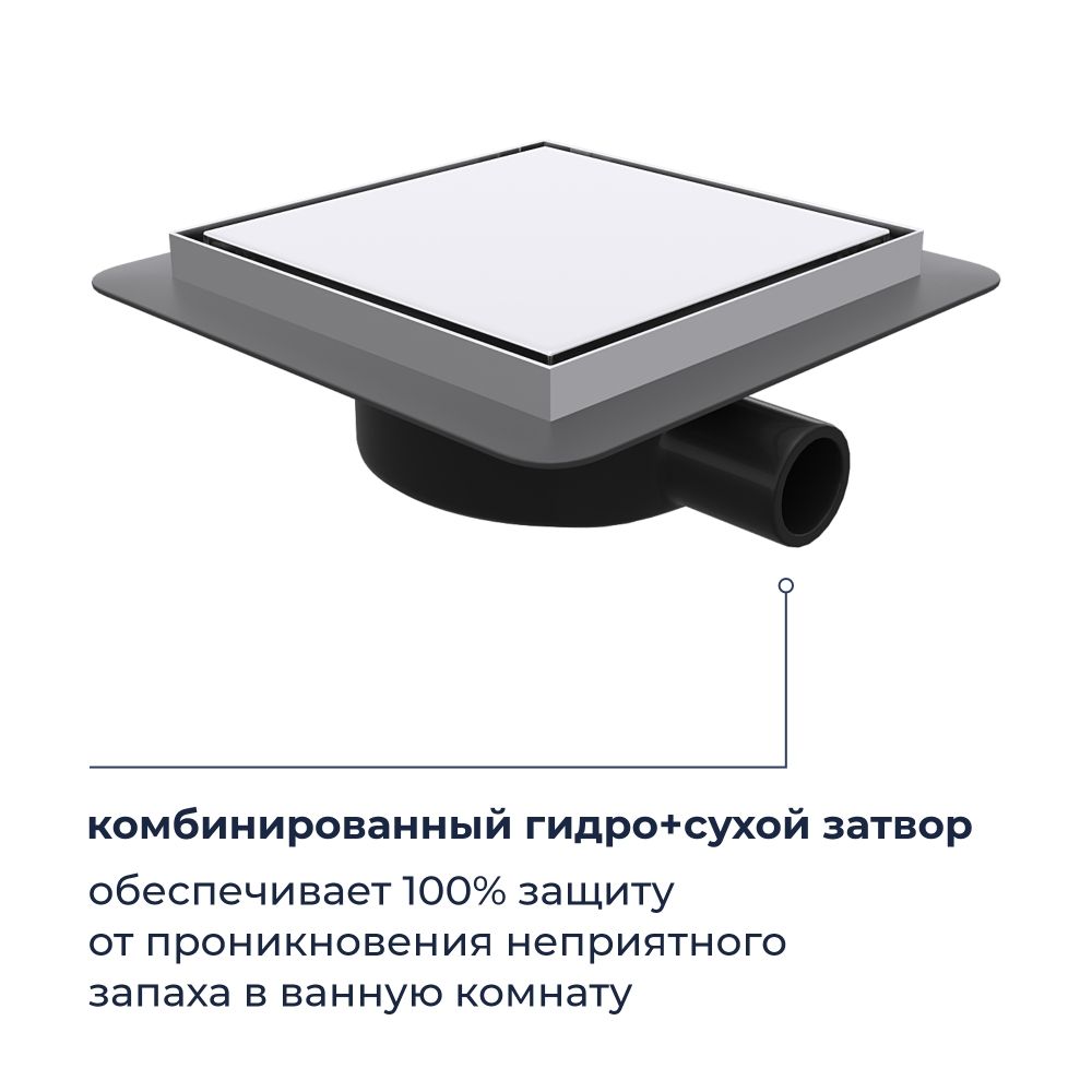 Душевой трап RGW SDR-10 квадратный, хром, металлическая крышка, горизонтальный слив (150x150)