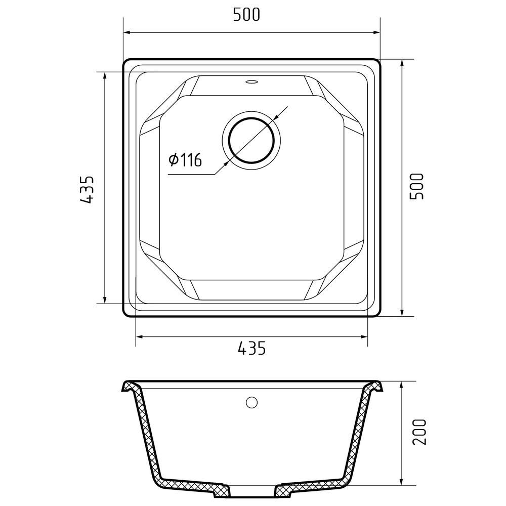 Кухонная мойка GranFest UNIQUE 500, топаз, артикул U-500 топаз