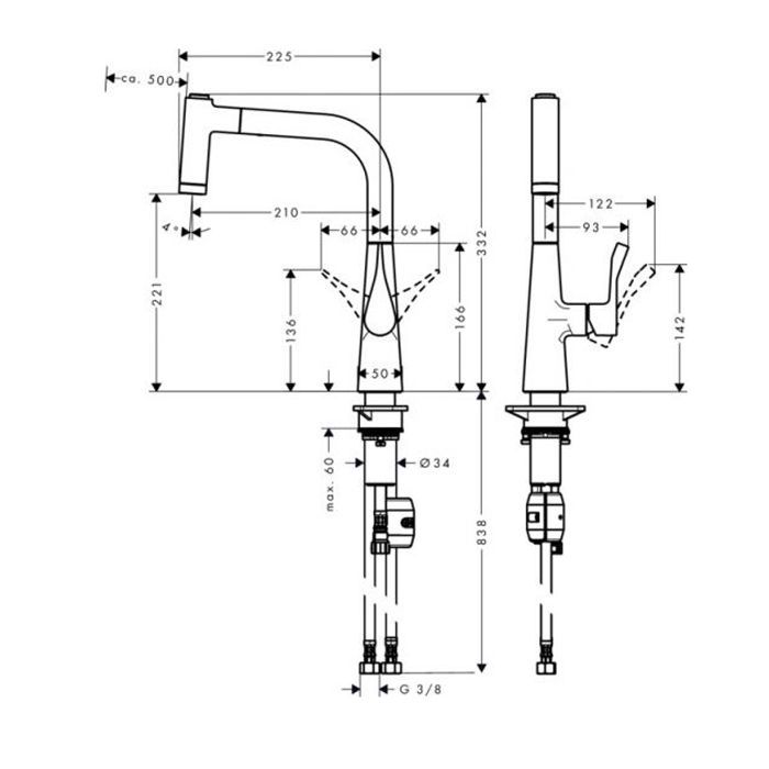 Смеситель для кухни, Hansgrohe, Metris M71, тип открывания воды-однорычажный, тип регулирования воды-керамический картридж, отверстия для монтажа-1, высота, мм-332, вынос излива, мм-210, тип излива-выдвижной с вытяжным душем, поворотный, 2 режима струи-ла Смеситель для кухни, Hansgrohe, Metris M71, тип открывания воды-однорычажный, тип регулирования воды-керамический картридж, отверстия для монтажа-1, высота, мм-332, вынос излива, мм-210, тип излива-выдвижной с вытяжным душем, поворотный, 2 режима струи-ла