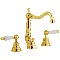 CISAL Arcana Toscana Смеситель для раковины на 3 отверстия, с донным клапаном, цвет золото/белый