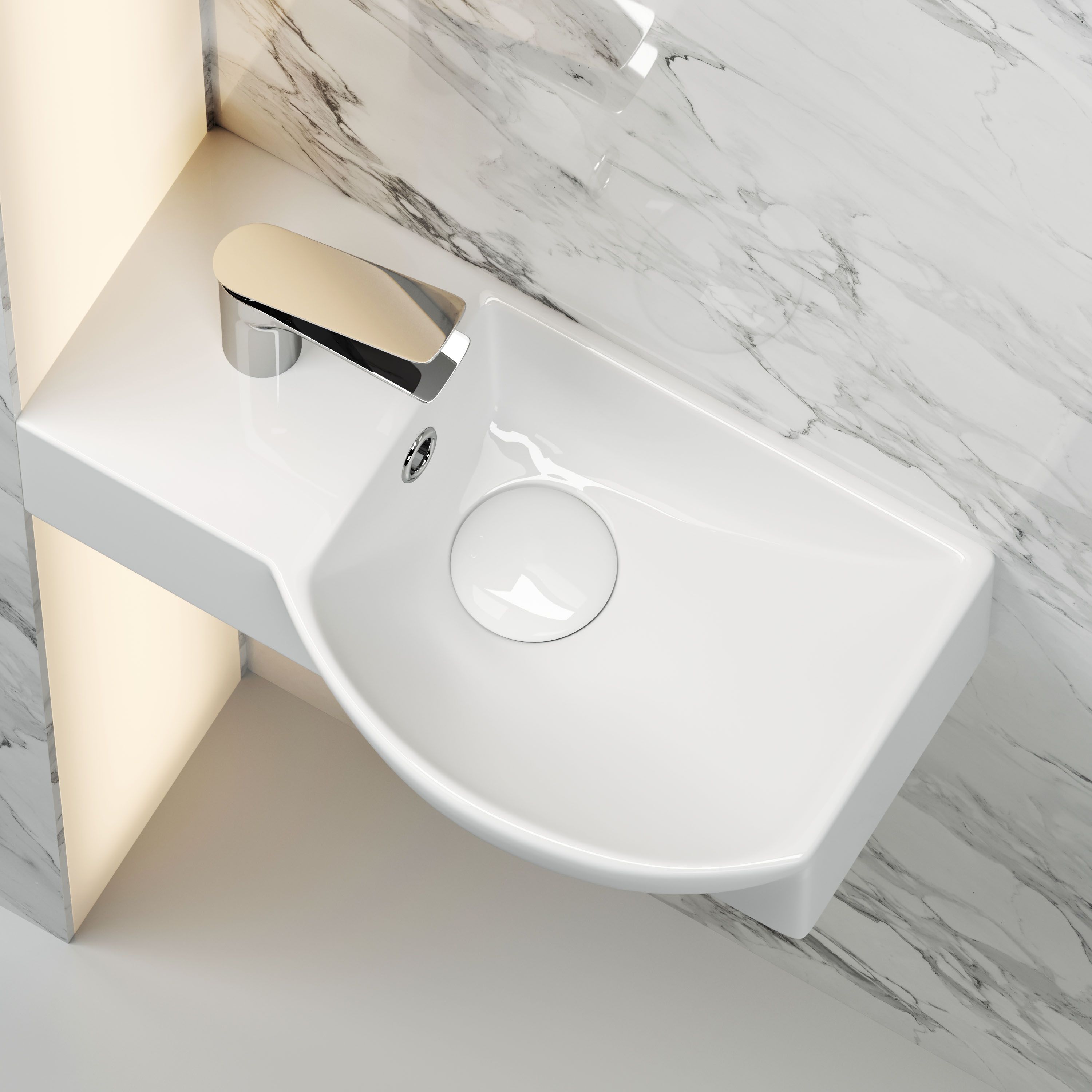 Умывальник подвесной прямоугольный  с крепежом (чаша справа, отверстие под смеситель слева) Element 400*220*120мм CN6039R