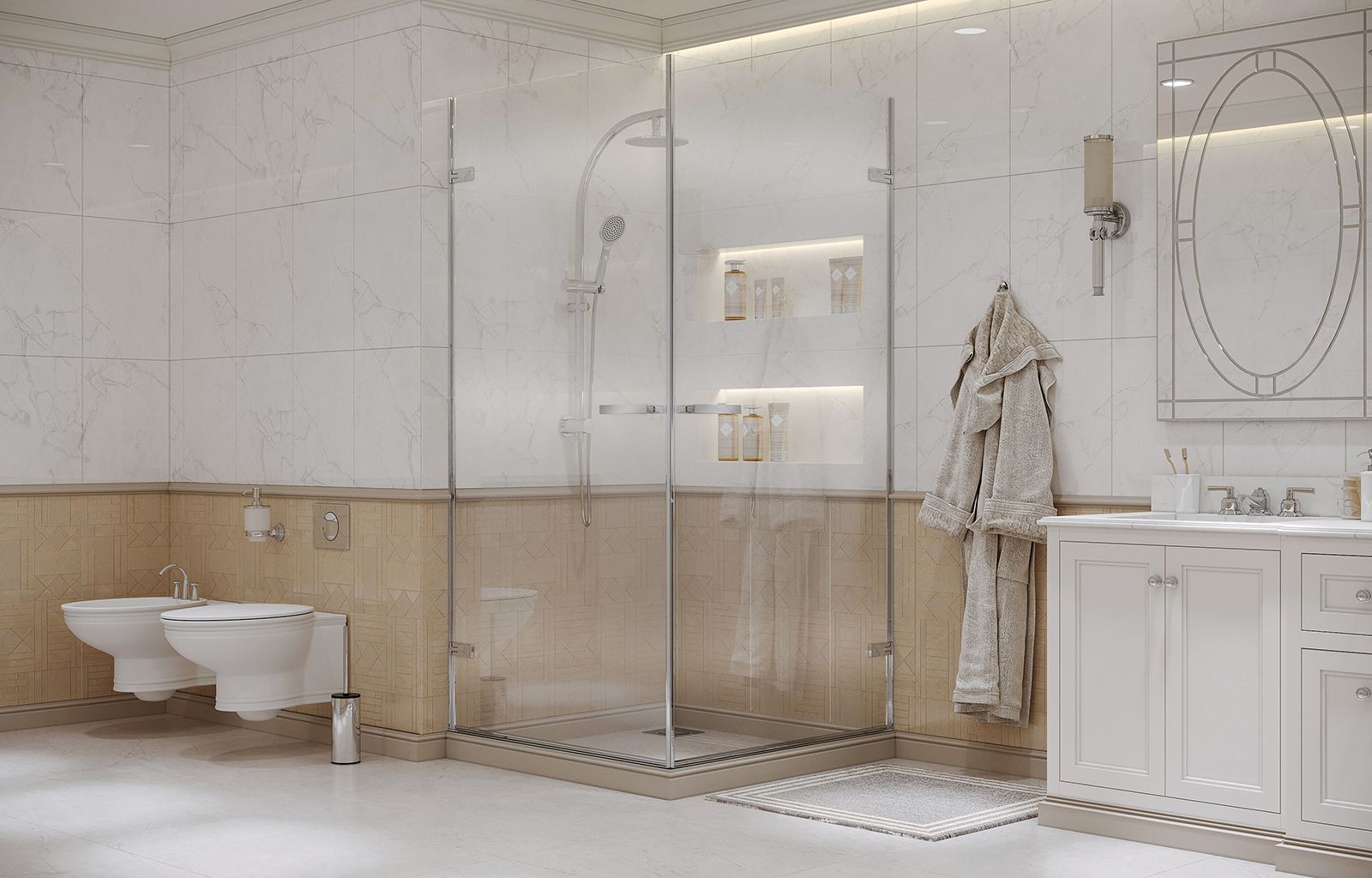 Душевой уголок Ambassador Abner 10011106-ST7, квадратный, линейный трап, 100х100