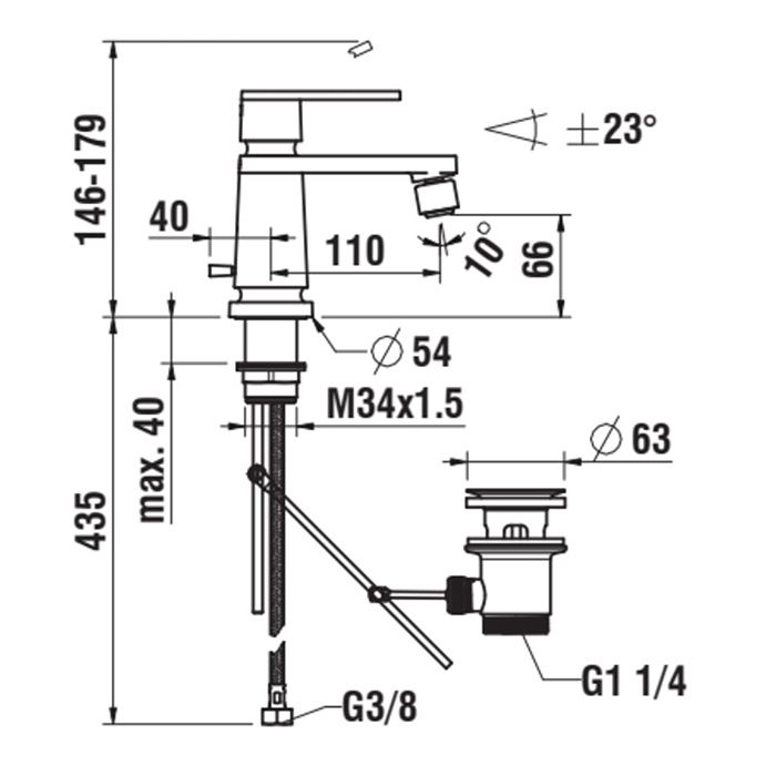 Смеситель для биде, Laufen, New Classic, тип открывания воды-однорычажный, отверстия для монтажа-1, высота, мм-146, вынос излива, мм-110, донный клапан-есть, тип подводки-гибкая, стандарт подвода воды-3/8", цвет-хром