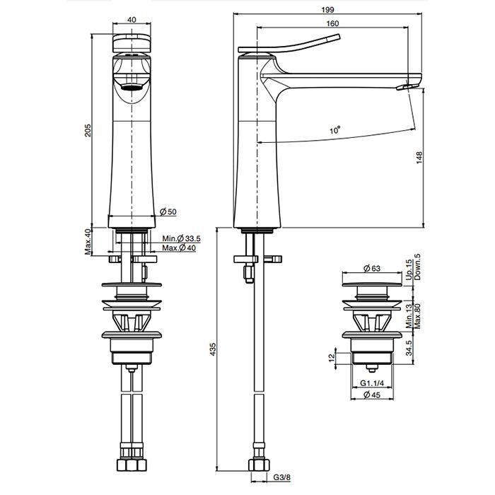 Fima Carlo Frattini Flo Смеситель на раковину, на 1 отв., h:20.5см., с донным клапаном, цвет: чёрный матовый, артикул F3801LNS.1