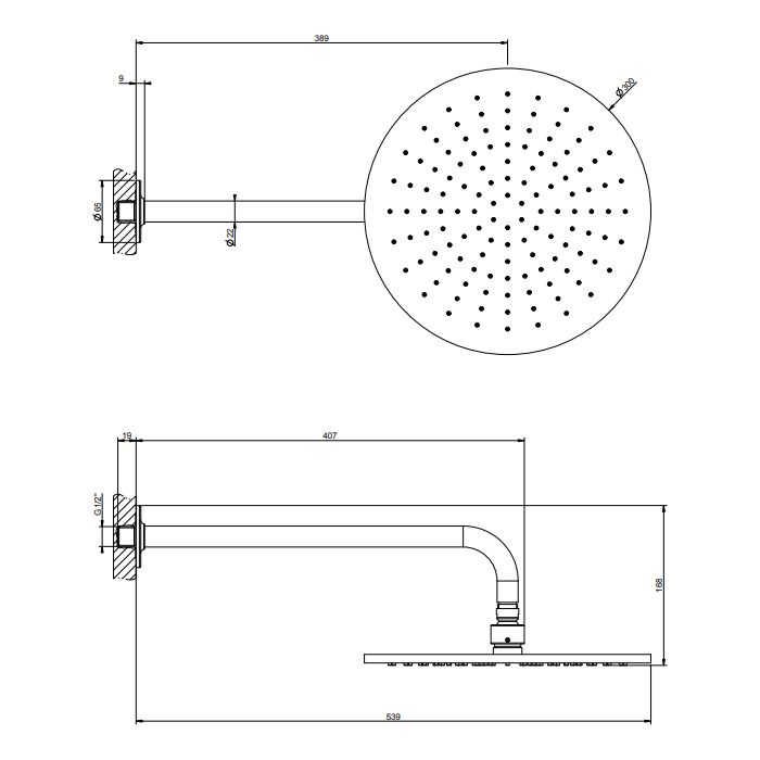 GESSI INCISO Душевая головка настенная, шарнирная на 1/2”,  Ø300мм, цвет: золото