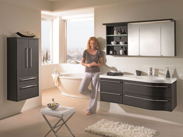 Комплект мебели Puris Swing с раковиной из минерального литья, 1200 мм левый, цвет чёрный структурный