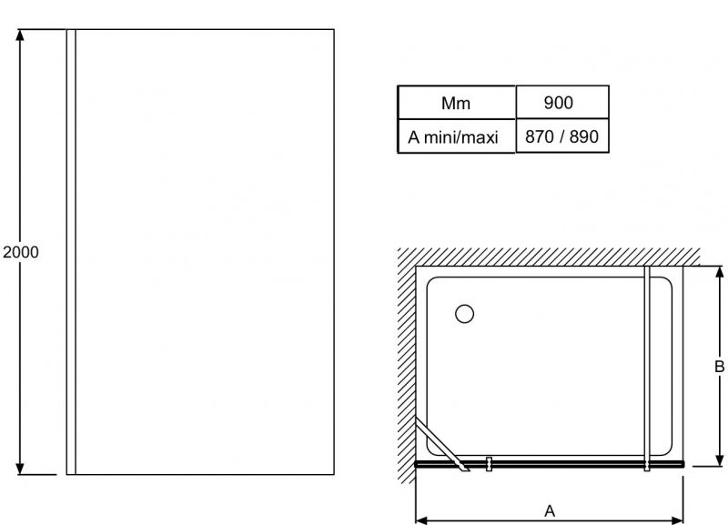Душевая перегородка Jacob Delafon Contra 90 E22WP90-GA профиль Хром стекло прозрачное