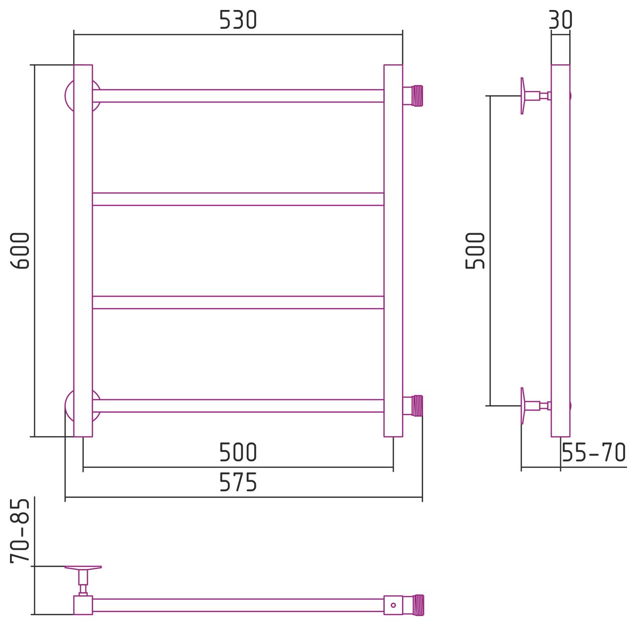 Полотенцесушитель СТИЛЬЕ "Версия-КБ" 500х500 (4) П 20х20 (Без покрытия) Полотенцесушитель СТИЛЬЕ "Версия-КБ" 500х500 (4) П 20х20 (Без покрытия)