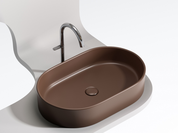 Умывальник чаша накладная овальная (цвет Темно-Коричневый Матовый) 608x385x122мм