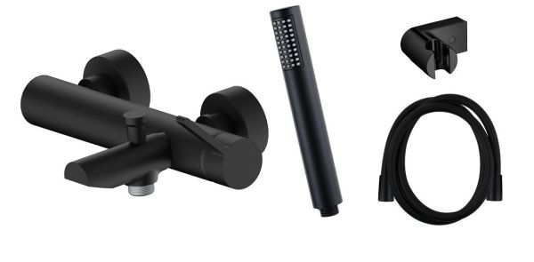AQG Urban Flow, однорычажный смеситель для ванны c набором для душа, цвет черный матовый