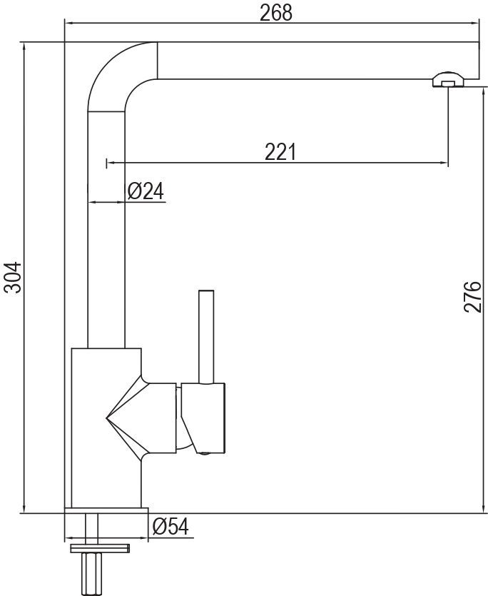 AQG COLORS, смеситель для кухни с прямым поворотным изливом цвет, хром, артикул 05COL500CR