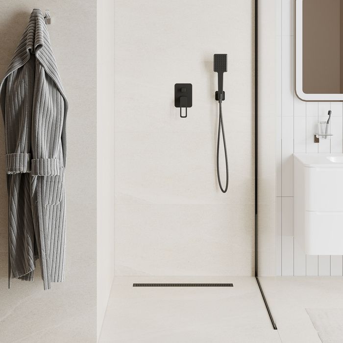 Лоток душевой, сифон 360, комбинированный затвор, перфорированная решетка, 600мм, черный, IDDIS, 975B6BL20DZ, артикул 975B6BL20DZ