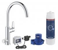 Смеситель кухонный GROHE Blue Pure для подачи смешанной и фильтрованной воды c C-образным изливом, головка для фильтра, фильтр UltraSafe на 3000 л, счетчик, хром (30386000) Смеситель кухонный GROHE Blue Pure для подачи смешанной и фильтрованной воды c C-образным изливом, головка для фильтра, фильтр UltraSafe на 3000 л, счетчик, хром (30386000)