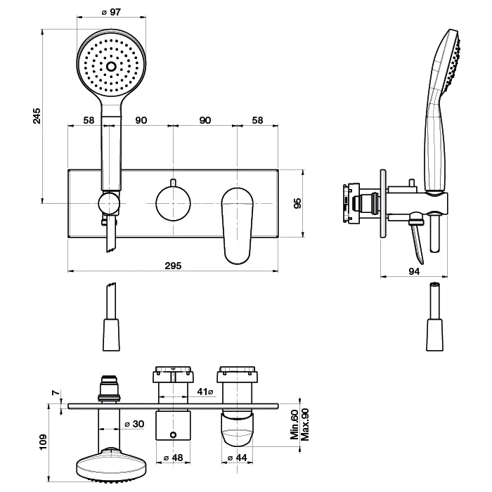 Fima Carlo Frattini Spot Смеситель для душа, встраиваемый, на 2 источника, с ручным душем, цвет: хром