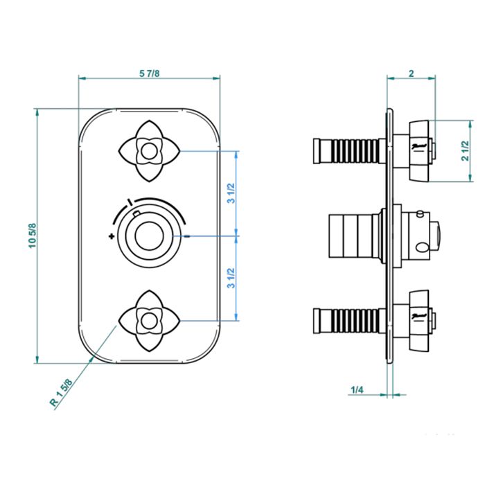 THG General items Встраиваемая  часть термостата на 3/4" с 2-мя вентилями