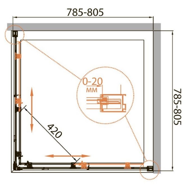 Душевой уголок Cezares Relax A-2 80х80 RELAX-A-2-80-C-Bi стекло прозрачное
