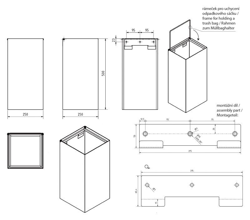 HOTEL Квадратная мусорная корзина, 25л блеск