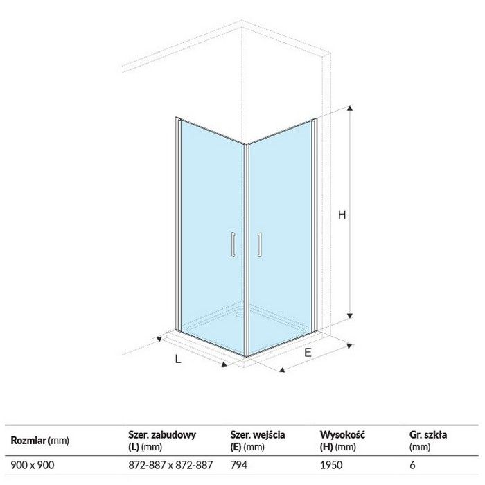 Душевое ограждение EXCELLENT Mazo 90х90 квадрат две двери (хром)
