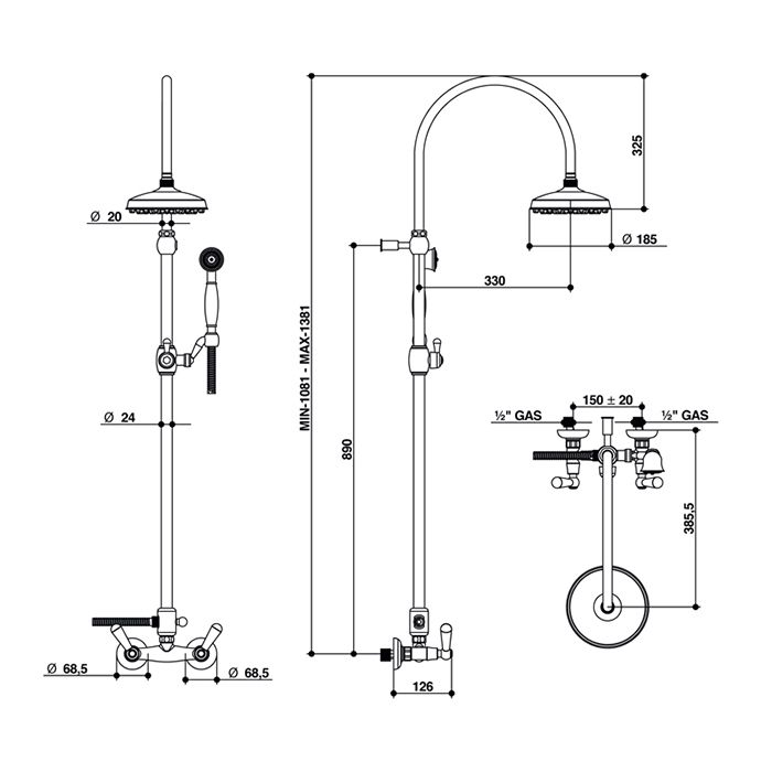 Bongio Mille Nuits Смеситель для душа, цвет золото/черный фарфор