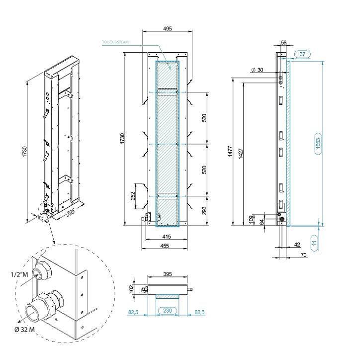 Effegibi Touch&Steam 30 Парогенератор 23х3,7хh167 см, 3 кВт
