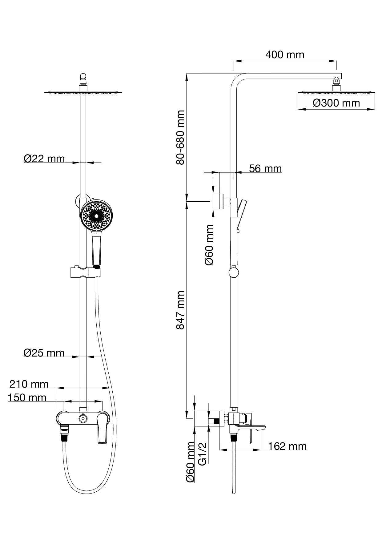 Душевая система Wonzon & Woghand, Темный графит (WW-88047079-BGM)