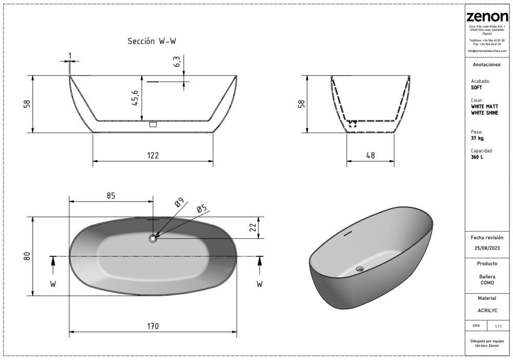 Zenon Como, акриловая ванна овальной формы, 170x80xh58 см, цвет белый глянцевый, артикул 4000.000.000.000.41026