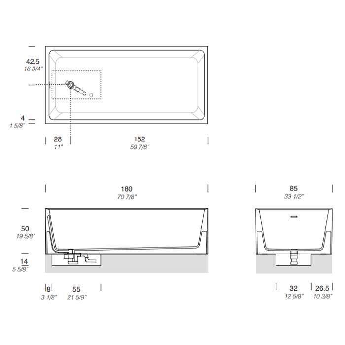 NOORTH milldue edition Спинка для ванны, MILLTEK SOLID, цвет белый матовый