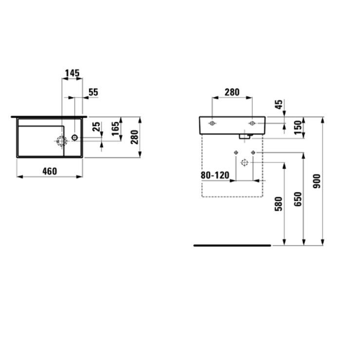 Laufen Kartell Раковина 460х280х120мм без перелива, с 1 отв. под смеситель, со скр сливом, с покр. LLC, цвет: белый