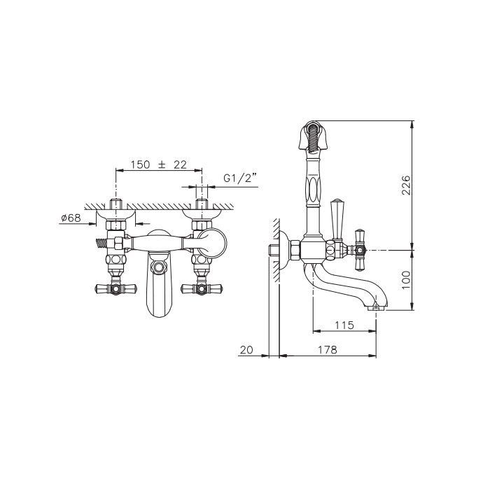Nicolazzi Teide Смеситель для ванны на 2 отверстия, с душевой лейкой и шлангом, цвет: бронза