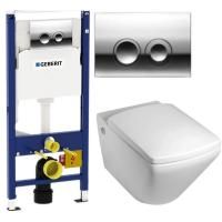 Комплект унитаза Jacob Delafon Escale E1306-00 с инсталляцией Geberit 458.122.21.1 с сиденьем Микролифт и кнопкой смыва Хром