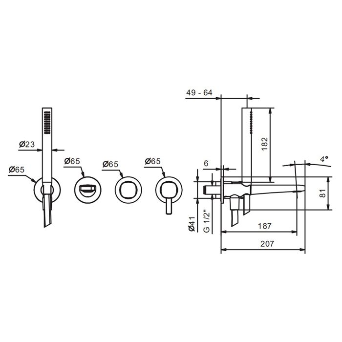 Fantini Lame Смеситель для ванны, встраиваемый, на 2 источника, излив 190мм, с ручн.душем, (наружняя часть), цвет: хром