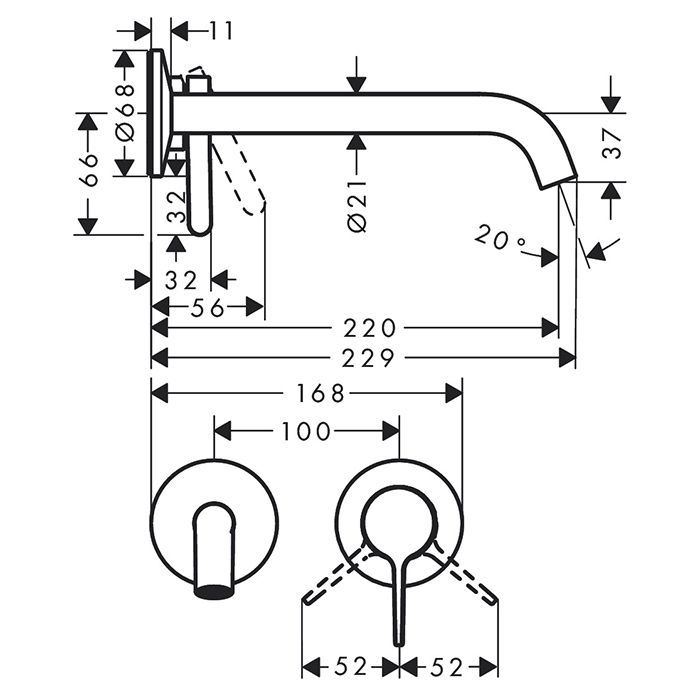 AX One Смеситель для раковины, настенный, цвет шлифованная медь AX One Смеситель для раковины, настенный, цвет шлифованная медь
