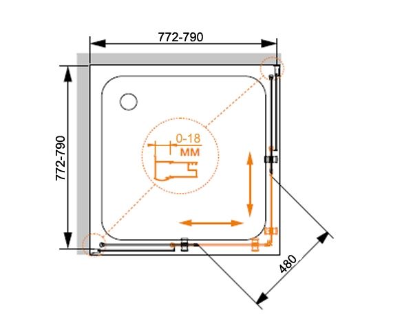 Душевой уголок Cezares Pratico A-2 80x80 PRATICO-A-2-80-C-Cr профиль Хром стекло прозрачное