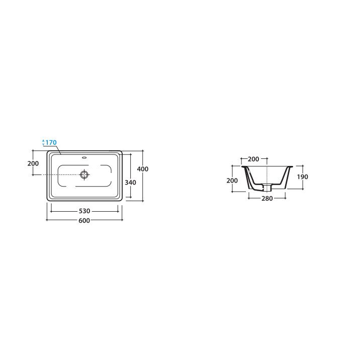 GLOBO Lavabi d'arr Встроенная под столешницу раковина с переливом CORTONA, 60х40хh19см, без отв-я под смеситель, крепеж в комплекте, цвет белый