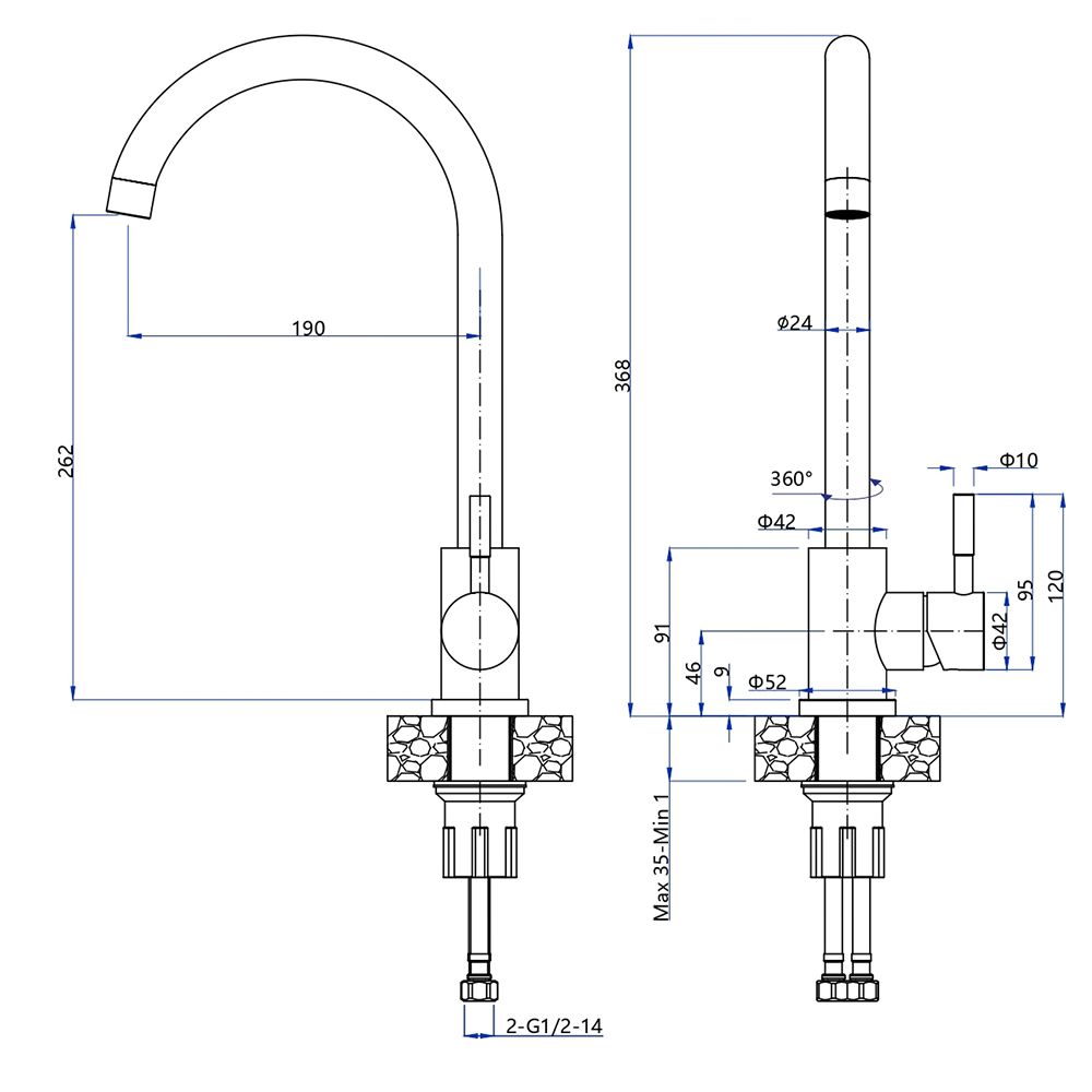 Смеситель для кухни GranFest Z-5410, темно-серый