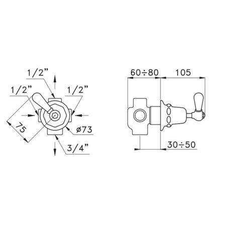Stella Italica Встраиваемый переключатель для ванны/душа 0/150, цвет: хром