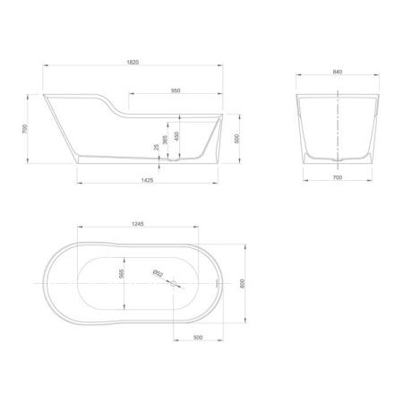 KNIEF Glow Ванна отдельностоящая ассимметричная правая  182х82х70/50см  со сливом, цвет белый матовый