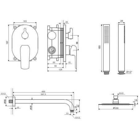 Система для душа скрытого монтажа EXCELLENT Clever ARAC.SET.4145CR (хром), артикул ARAC.SET.4145CR