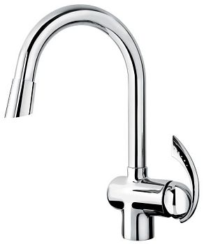 Emmevi Ramses, кухонный смеситель с поворотным изливом и вытяжным носиком, цвет хром