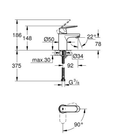 Смеситель для раковины GROHE Eurosmart Cosmopolitan с энергосберегающим картриджем, хром (2337600E), артикул 2337600E