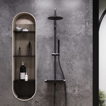 936730300 Scandinavian Pure душевая система с ванно-душевым смесителем-полкой, черный