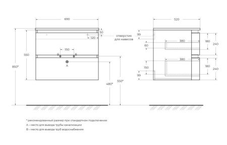 Мебель для ванной CEZARES VAGUE 138, артикул 54835